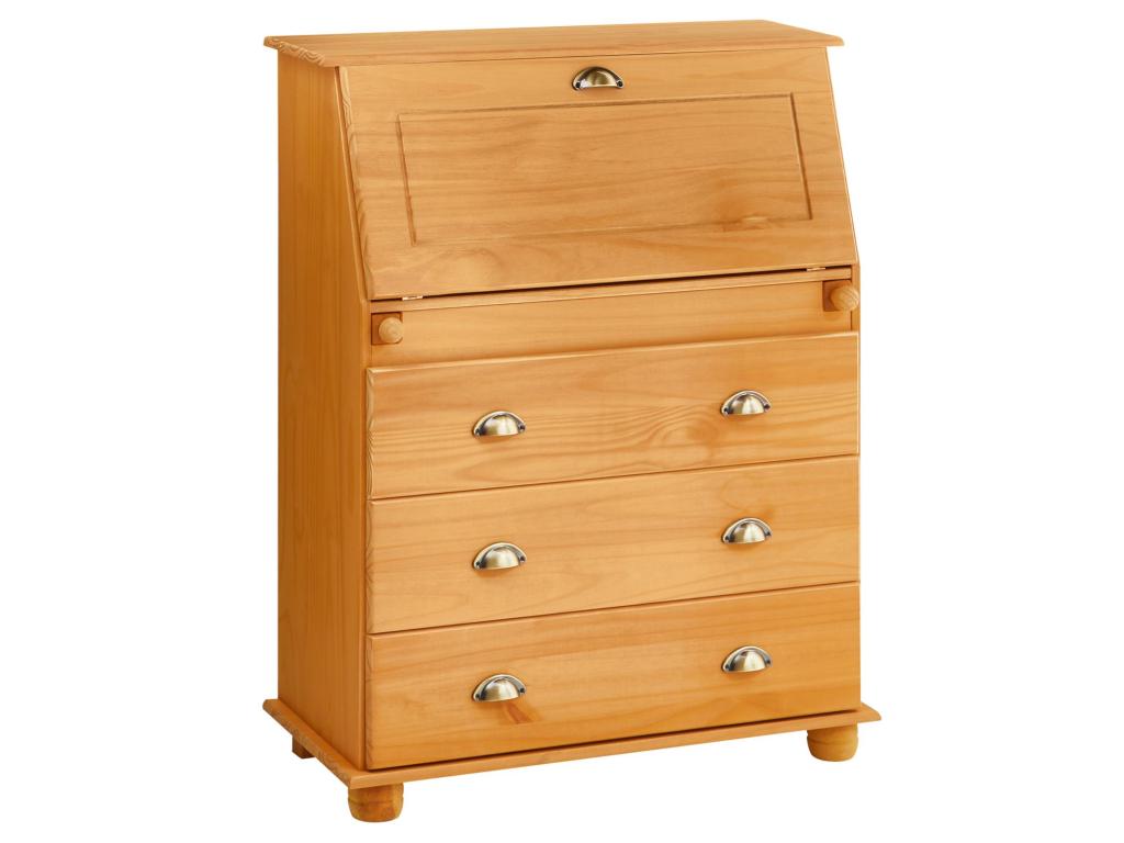 Domopure secretary desk with storage, drop-front, 1 shelf and 3 drawers, fold-down worktop, solid pine, stained/waxed finish KBLL51022