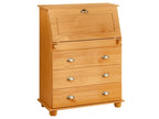 Domopure secretary desk with storage, drop-front, 1 shelf and 3 drawers, fold-down worktop, solid pine, stained/waxed finish KBLL51022