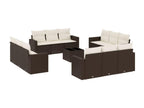 Garden furniture set with cushions, 13 pieces, brown woven resin YQJF84407