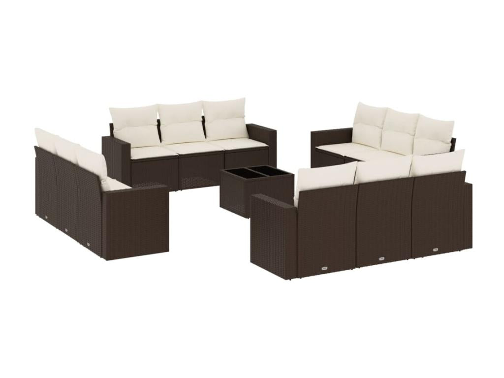 Salon de jardin avec coussins 13 pcs marron résine tressée YQJF84407