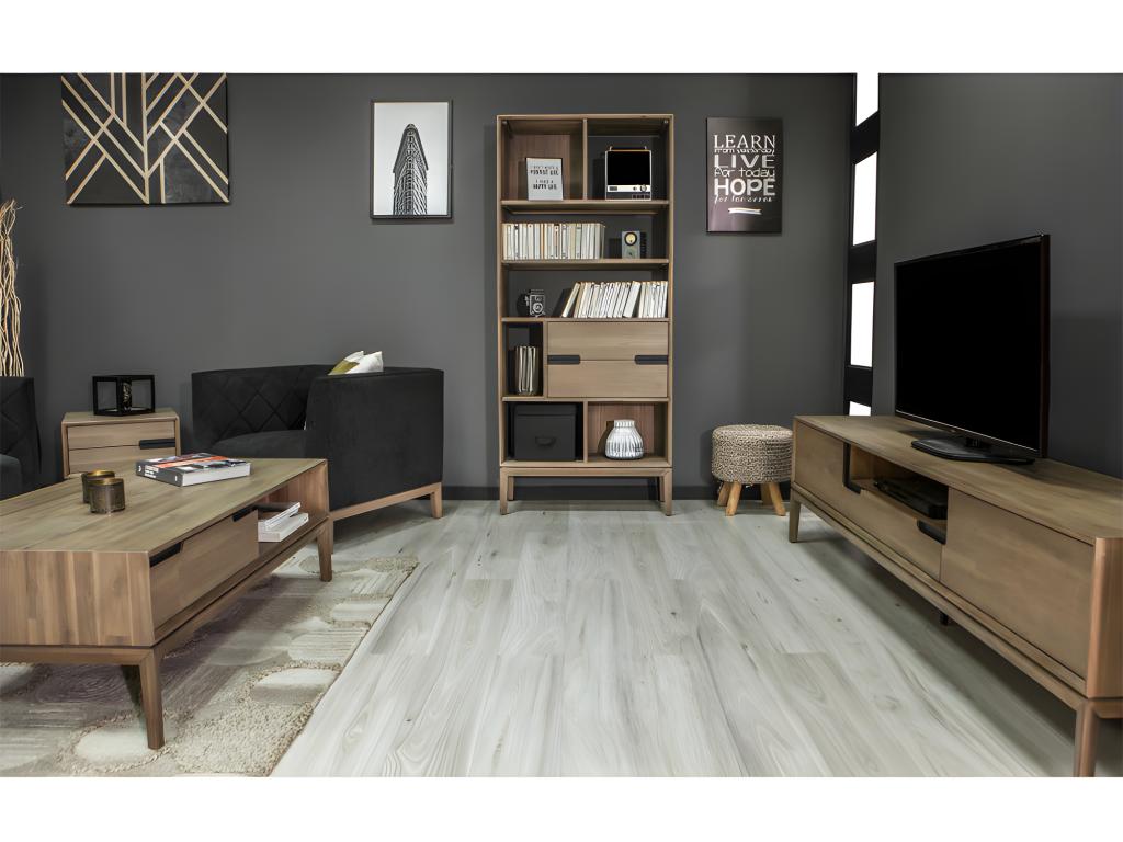 Bibliothèque en bois 2 niches 2 tiroirs H.195 cm - Domopure FTMU14568