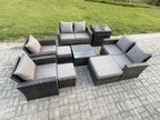9-piece rattan garden furniture set with 3 stools and a side table, dark grey AQMC10120