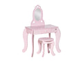 Domopure children's dressing table with heart motifs - stool included - dimensions: 60L x 36W x 88H cm - mirrored drawer - MDF - pink ZXNY77070