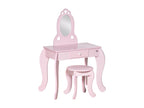 Domopure children's dressing table with heart motifs - stool included - dimensions: 60L x 36W x 88H cm - mirrored drawer - MDF - pink ZXNY77070