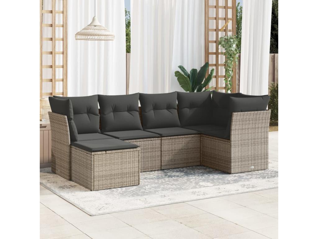 6-piece garden furniture set with grey resin wicker cushions GYMH49533