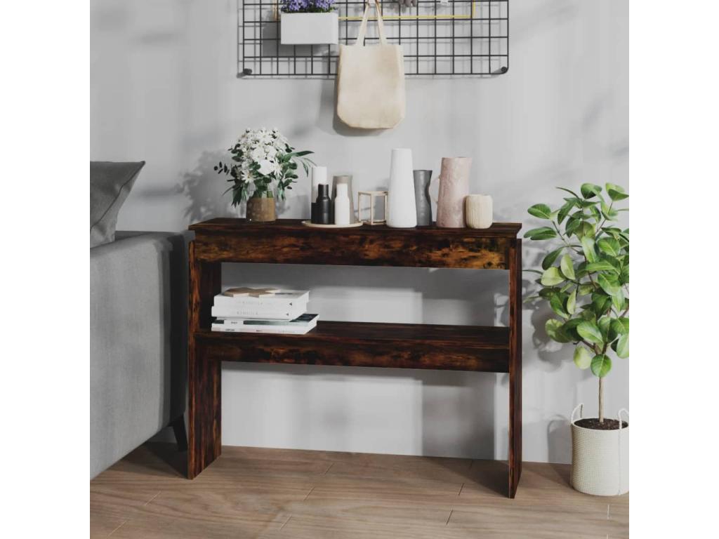 Smoked oak console table, 102x30x80 cm, engineered wood, JQLV86388
