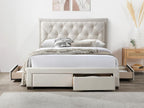 Bed with drawers 140x190 cm - Fabric - Beige - Domopure OQYU38898