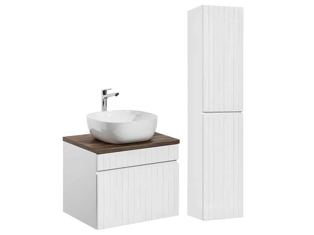 Domopure White and Wood DYZZ52093 Single Basin Vanity Unit (60cm) and Tall Cabinet