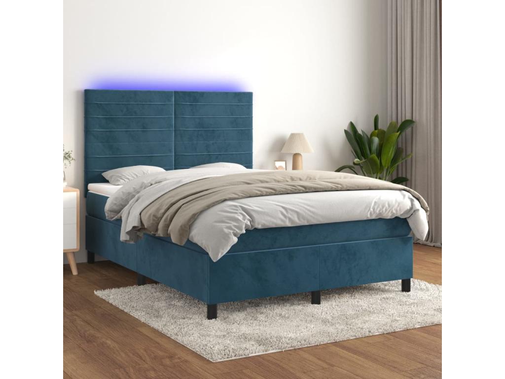 Upholstered bed base with mattress and LED light, dark blue, 140x200 cm, velvet, NXDM27332