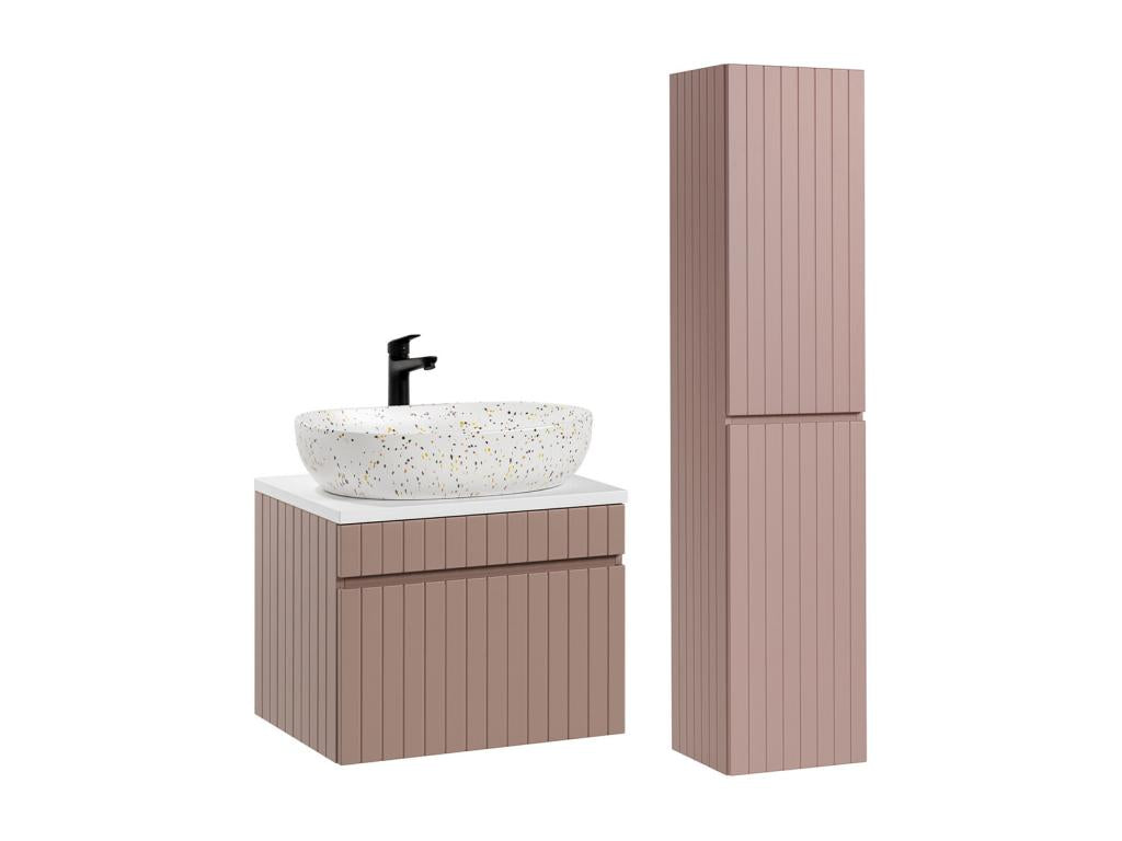 Domopure Rose and White 60cm Single Basin Vanity Unit and Tall Cabinet SJDJ01767