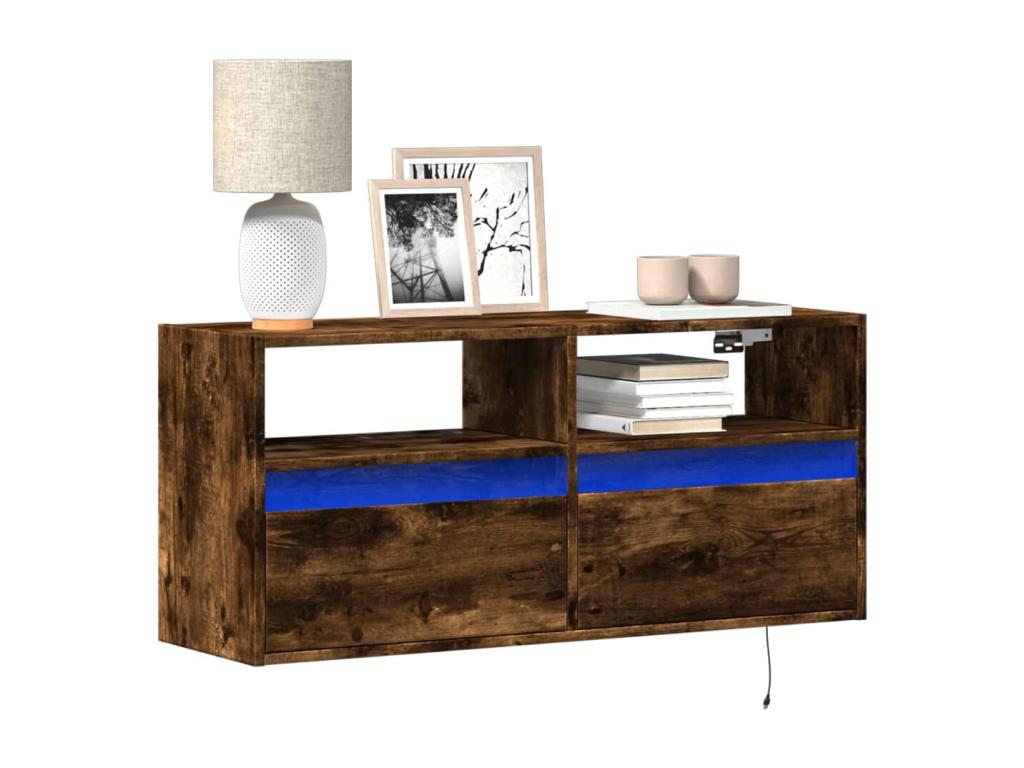 Meuble TV mural avec Domopureères LED chêne fumé 100x31x45 cm YTZQ99953