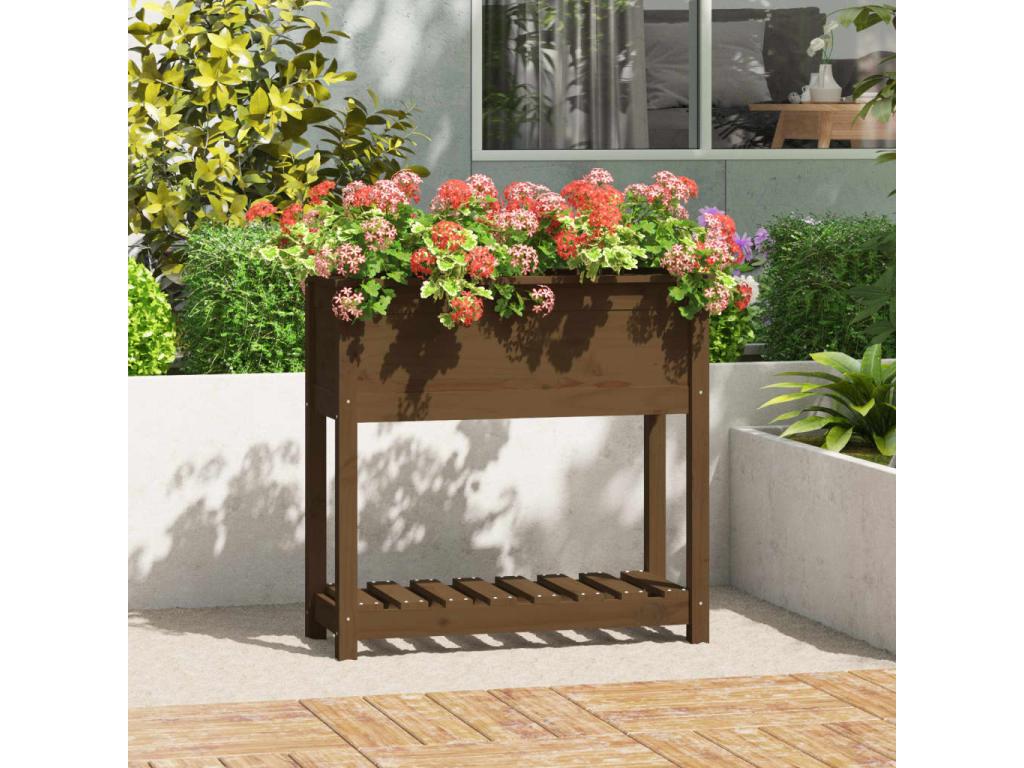 Planter with shelf, Honey brown, 82.5x34.5x81 cm, Pine wood, SYFA01208
