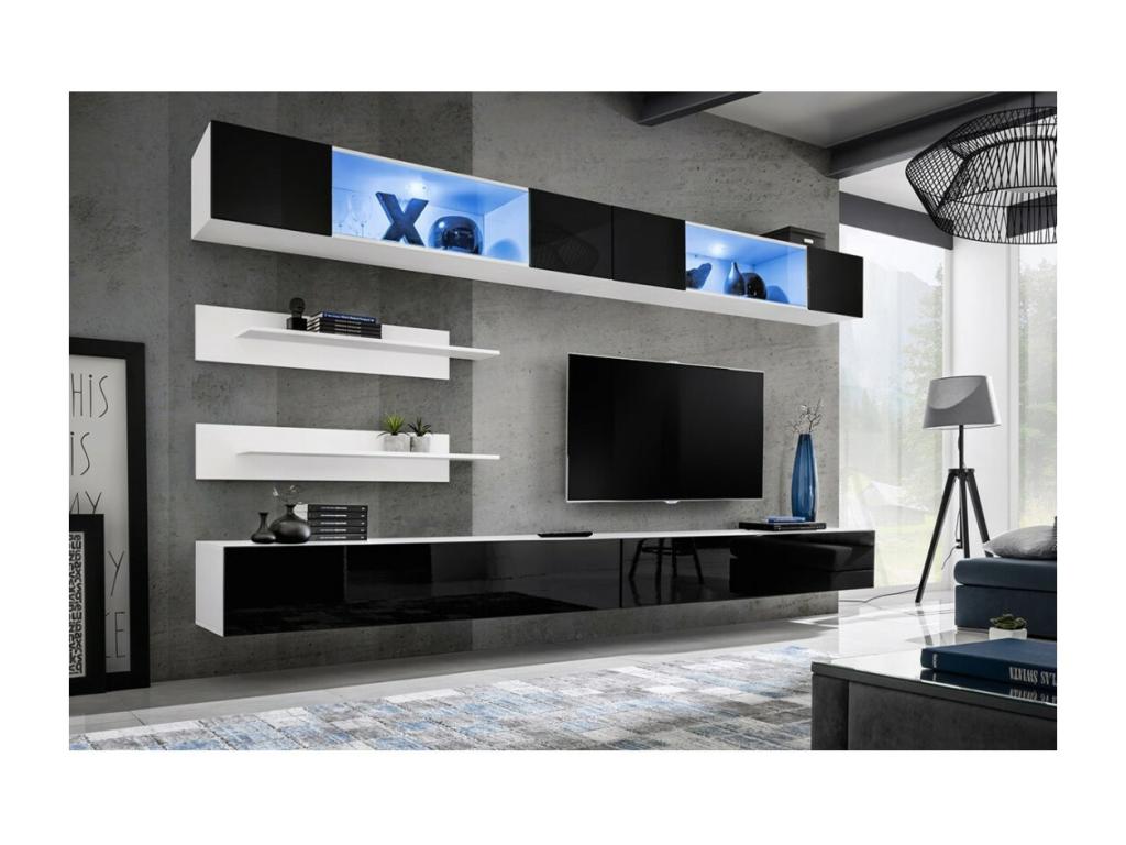 Set of wall-mounted furniture with LEDs in white and black - FLY Collection. GIEY40312
