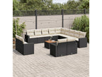 Garden furniture set with cushions, 14 pieces, black woven resin FQLN43175