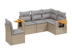 5-piece garden furniture set with cushions, beige woven resin MXEW42088