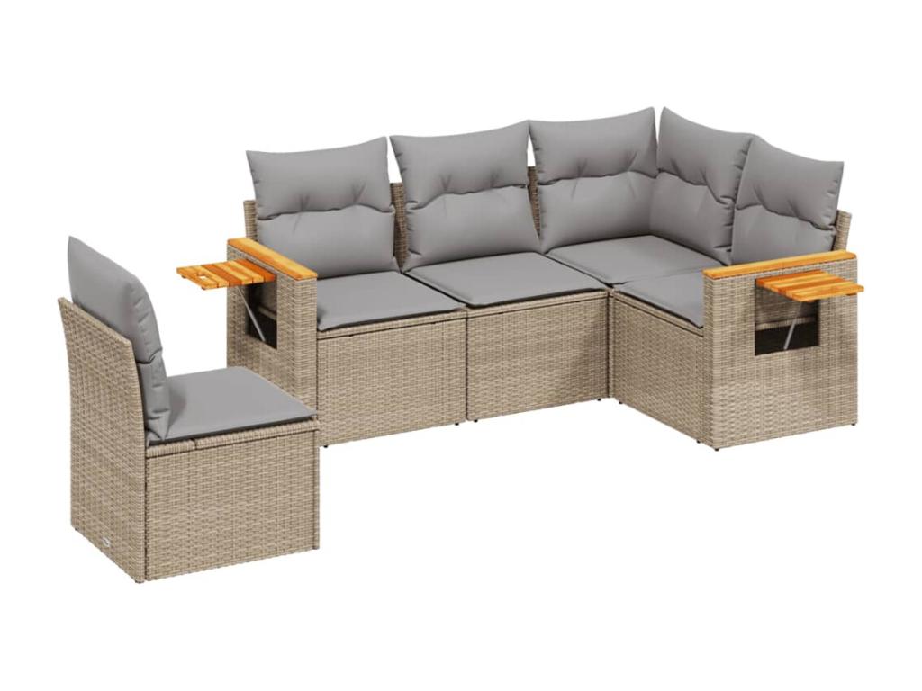 5-piece garden furniture set with cushions, beige woven resin MXEW42088