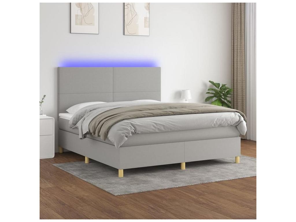 Domopure bed base and mattress with LED, light grey, 160x200 cm, VIML43001