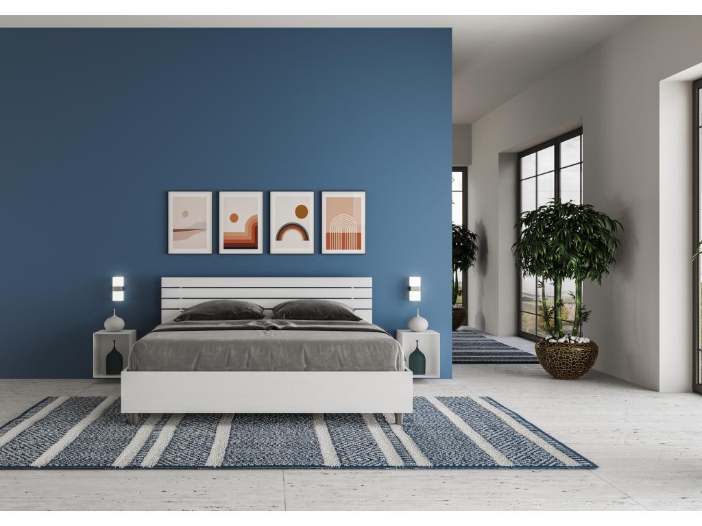 Bed without slatted base 160x190 with straight headboard and white ash slats Domopure BWEP34245