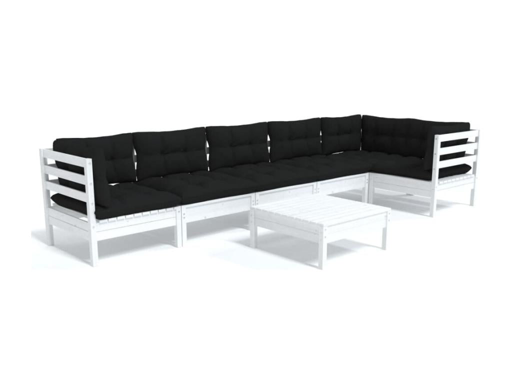 7-piece garden furniture set with cushions, white pine wood LPIP43403