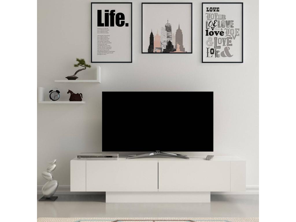Meuble TV contemporain 150cm avec étagères Meniscos Blanc DRPF82651