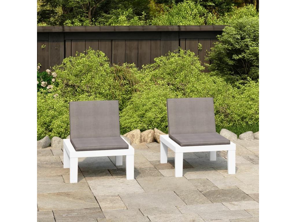 Garden lounge chairs with cushions, 2 pcs, White Plastic UYPO60874