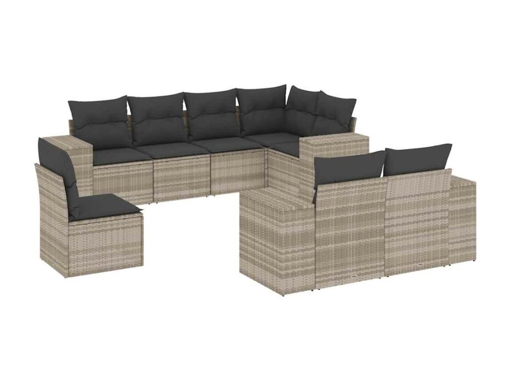 Salon de jardin 8 pièces avec coussins gris clair résine tressée SVUL79250