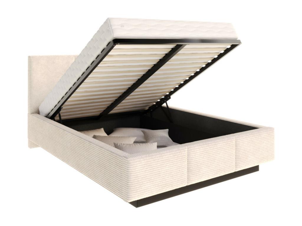 Decohaute corduroy storage bed 160x200 cm with lift-up slatted base, Light Beige VAWO52684