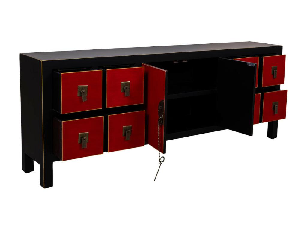 Low wooden cabinet with 8 drawers and 2 doors 130x24x50 WORK25823