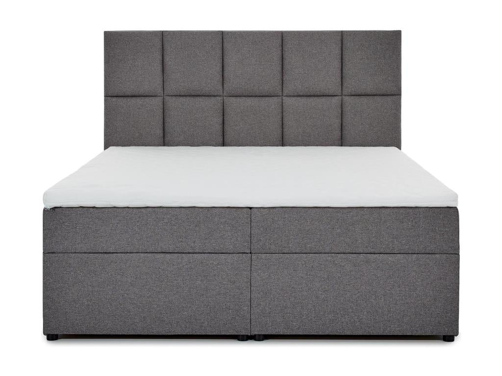 Dark grey fabric box spring bed with mattress and topper Lizen-Sleeping area 140x200 cm YEPI06014