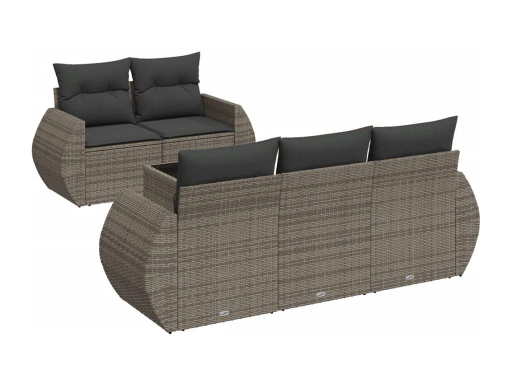 6-piece garden furniture set with grey resin wicker cushions RPCF12807