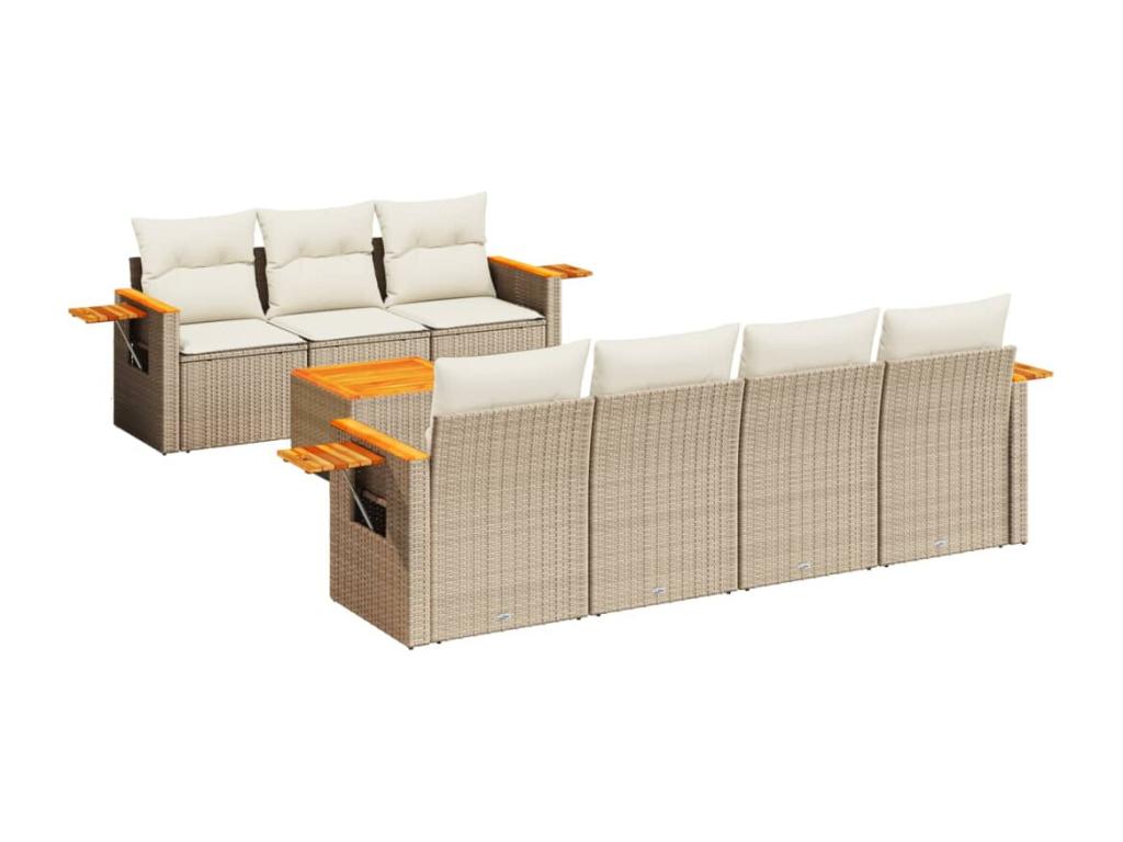 Garden furniture set with cushions, 8 pieces, beige woven resin, YPCX05019