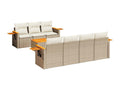 Garden furniture set with cushions, 8 pieces, beige woven resin, YPCX05019