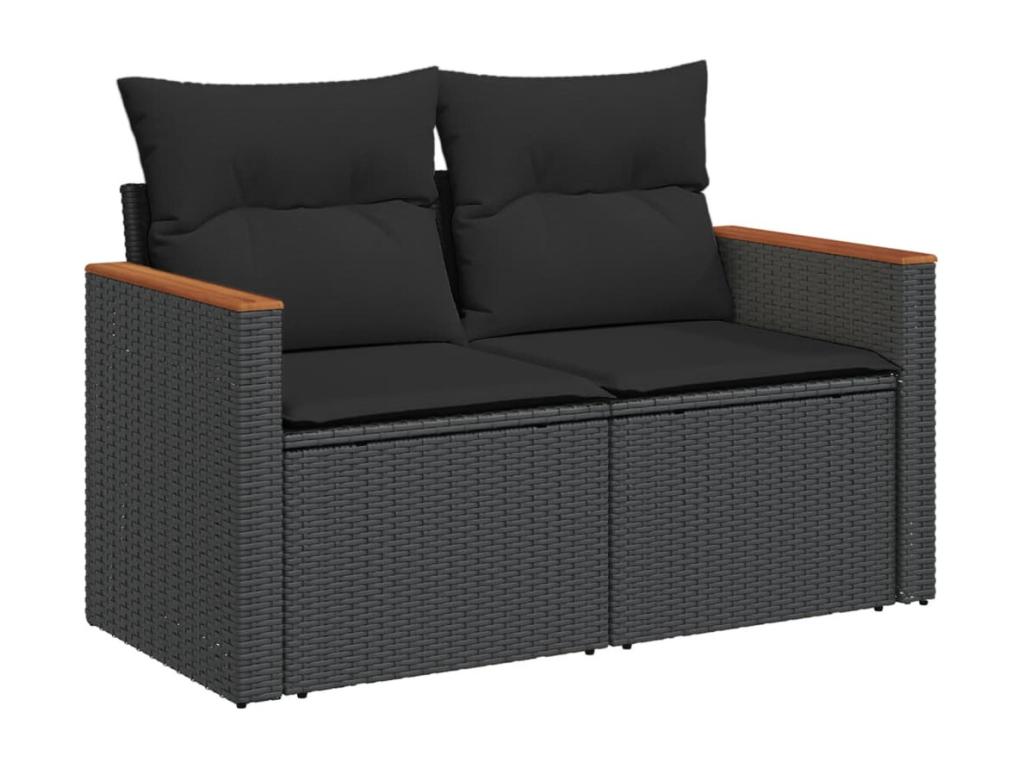6-piece garden furniture set with cushions, black woven resin NKQF74754
