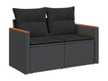 6-piece garden furniture set with cushions, black woven resin NKQF74754