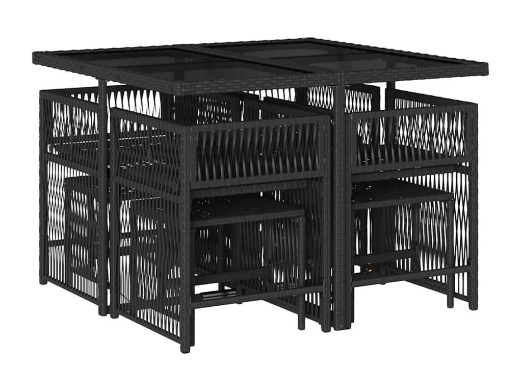 9-piece garden dining set with cushions, black resin wicker NYUI90989