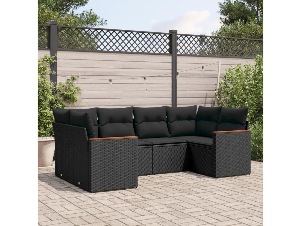 6-piece garden furniture set with cushions, black woven resin NKQF74754