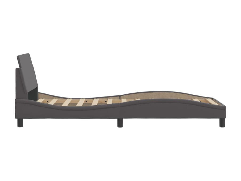 Bed frame with headboard, Grey, 90x190 cm, Faux Leather LKSL21491