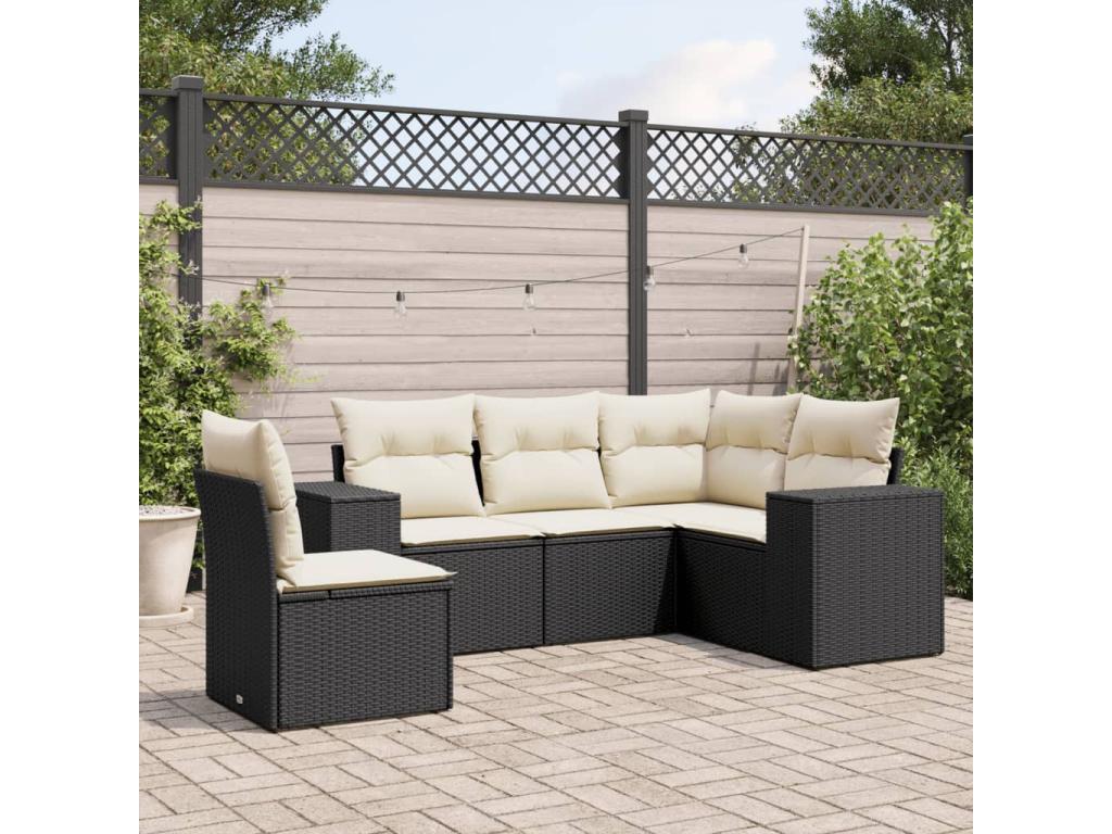 Salon de jardin 5 pcs avec coussins noir résine tressée BSRO95575