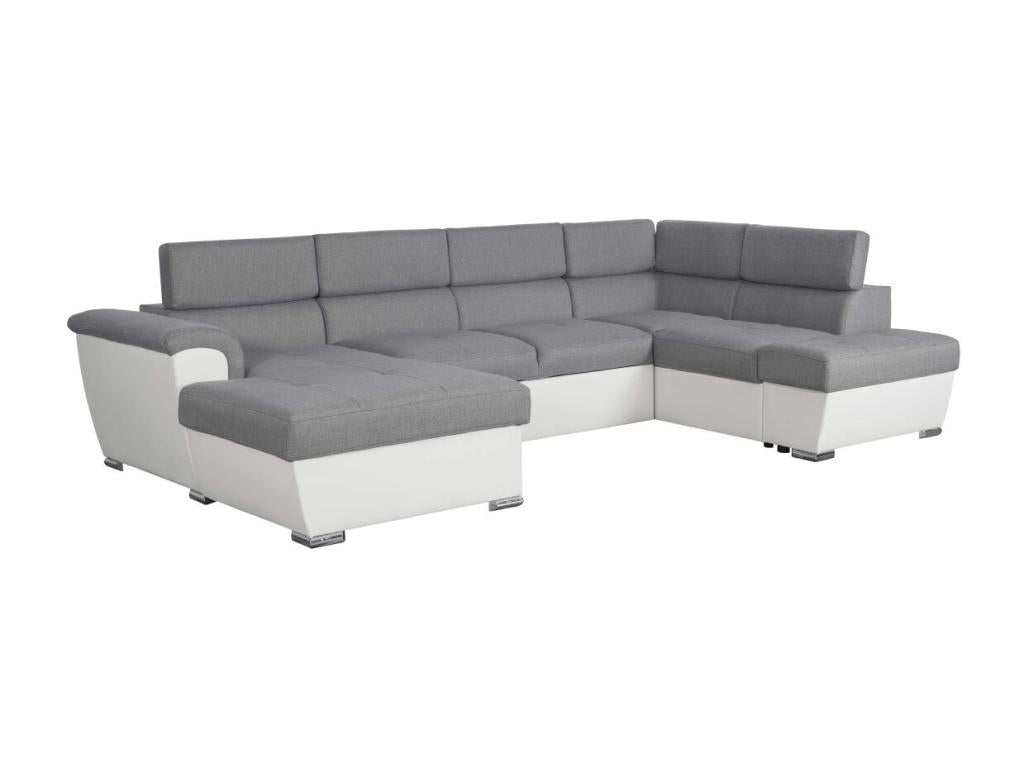 Domopure panoramic convertible sofa with 2 storage compartments in fabric and faux leather - White/Grey - W320.5 x D188 x H76cm - Domopure DCWC00633