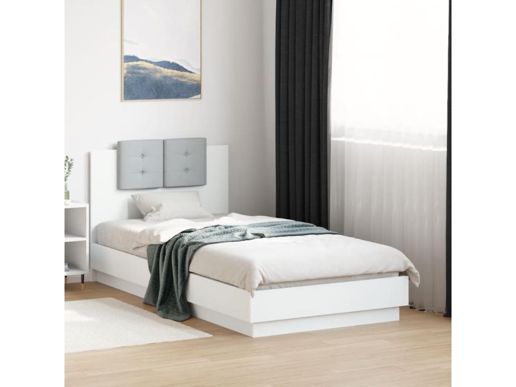 Cadre de lit avec tête de lit et Domopureères LED blanc 90x190 cm BWEX88284