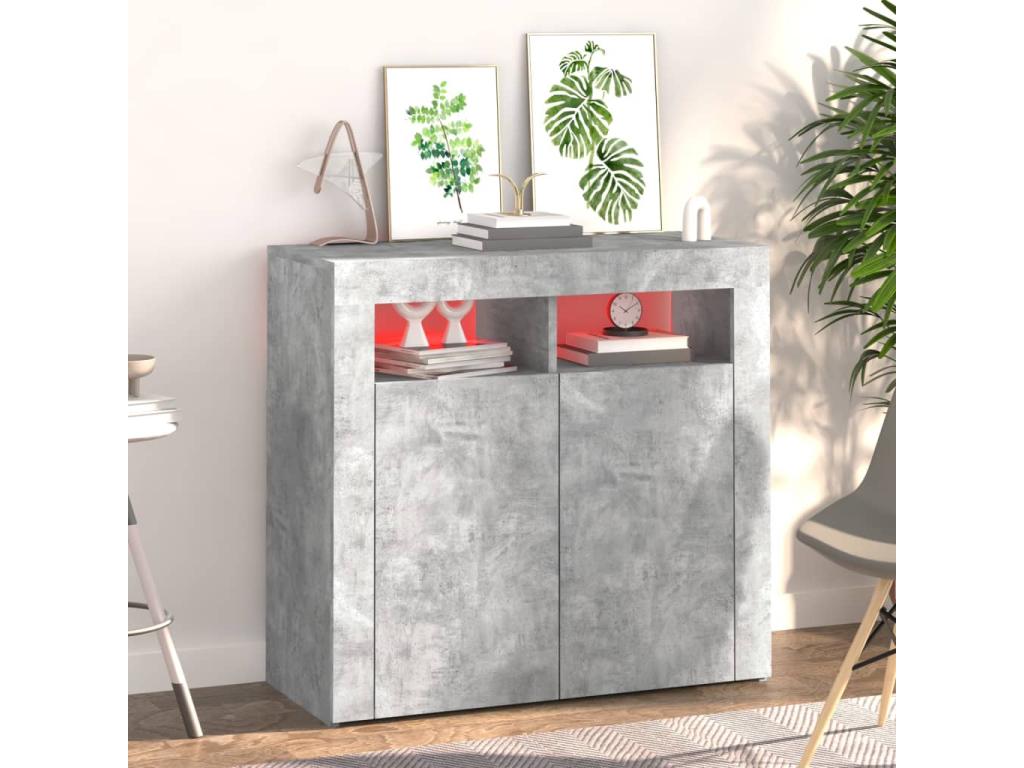 Buffet avec Domopureères LED gris béton 80x35x75 cm DAWR52248