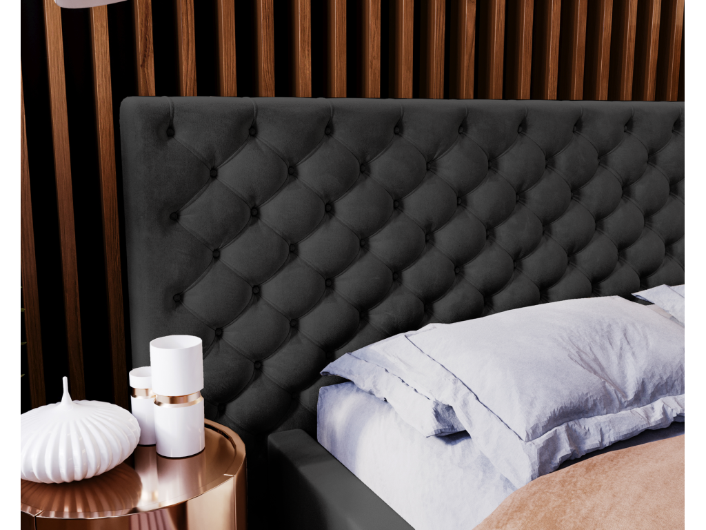 Domopure Double Bed 140x200 Domopure Velvet Fabric Bed with Storage and Slatted Base - Black Domopure Velvet Double Bed 2219 YZEV41795