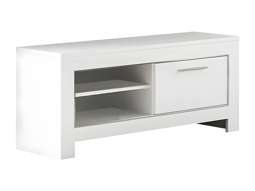 Decohaute - Meuble TV 1 Porte L112cm Laqué Blanc Brillant JTFV90670