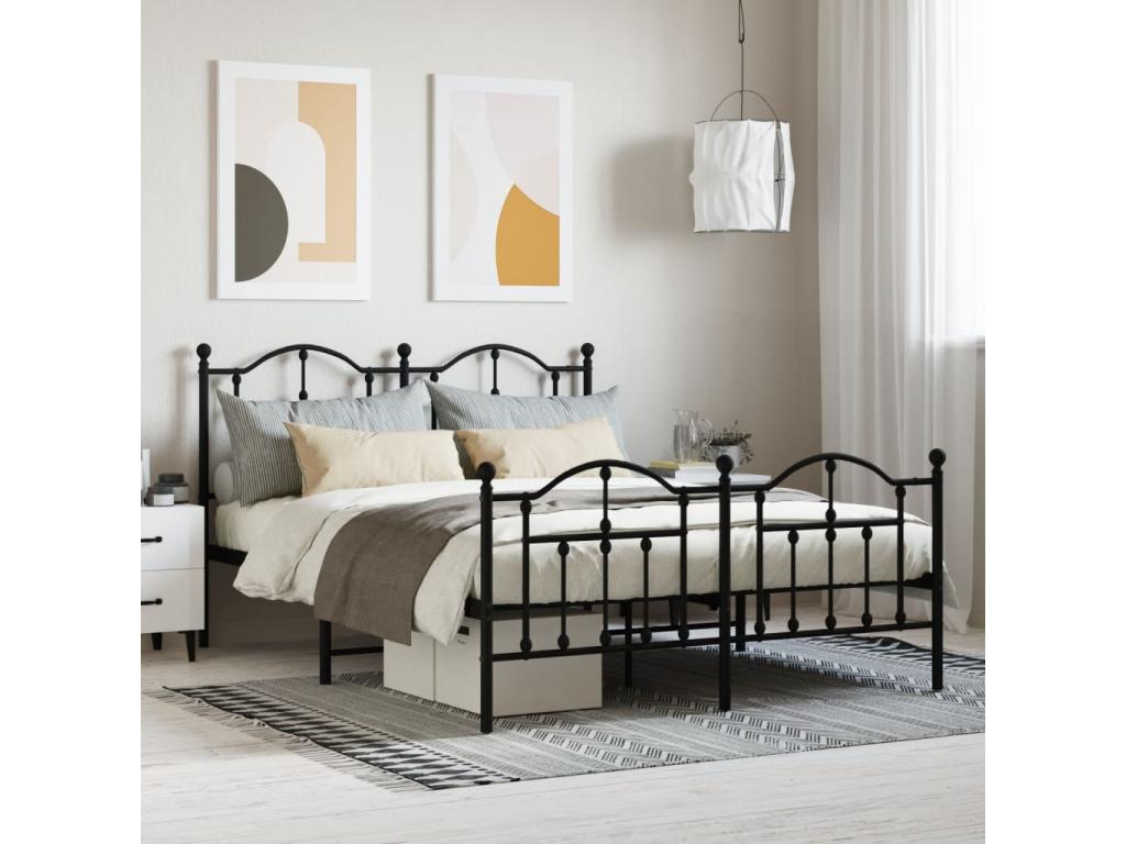 Metal bed frame with headboard and footboard, black, 140x190 cm, WTKL60294