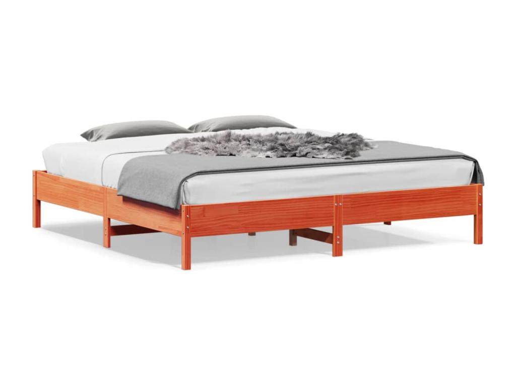 Bed frame without mattress, brown wax finish, 200x200cm, solid pine wood, MMPW63591
