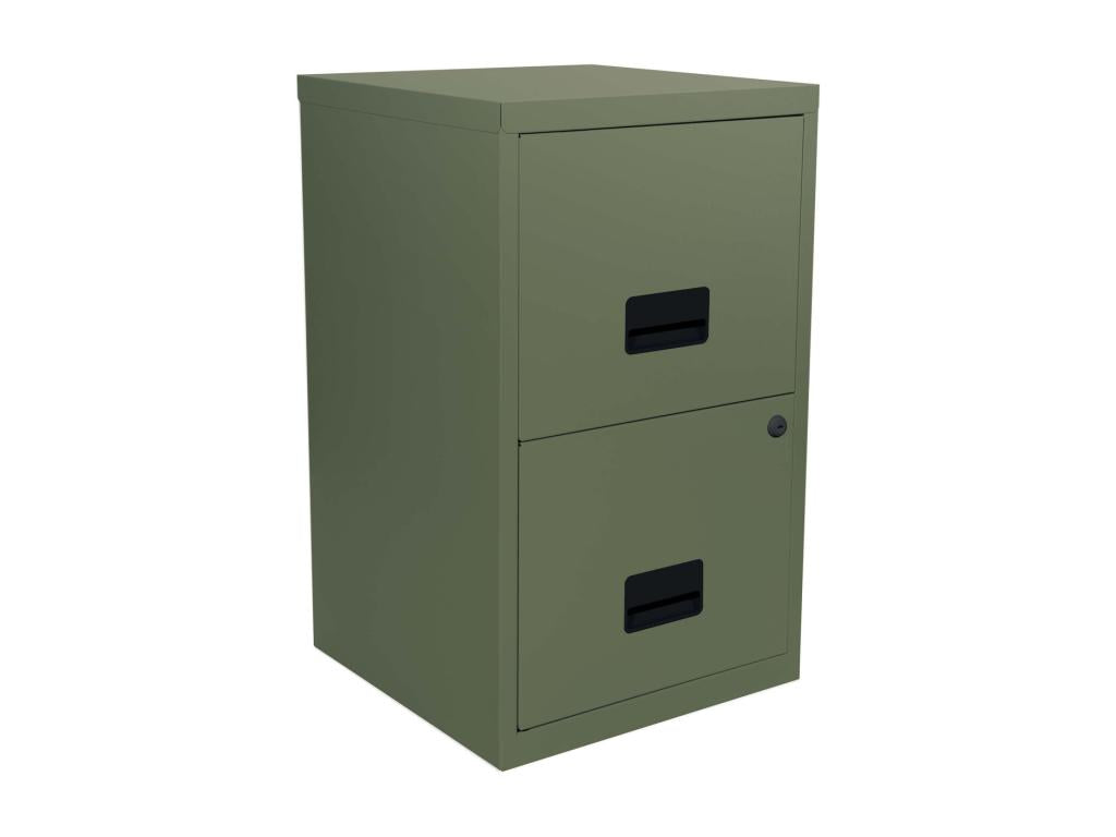 Low steel storage column with 2 drawers, Khaki ICQZ14889