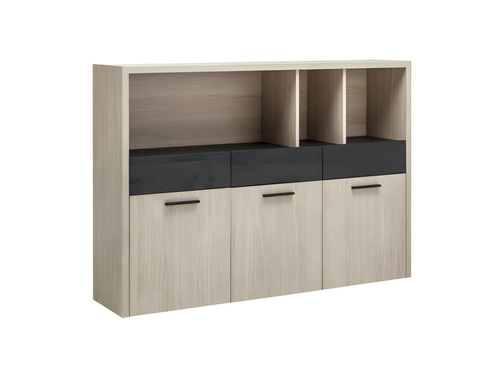 Bibliothèque 3 portes 3 tiroirs décor chêne clair et noir – Domopure NRQX89953