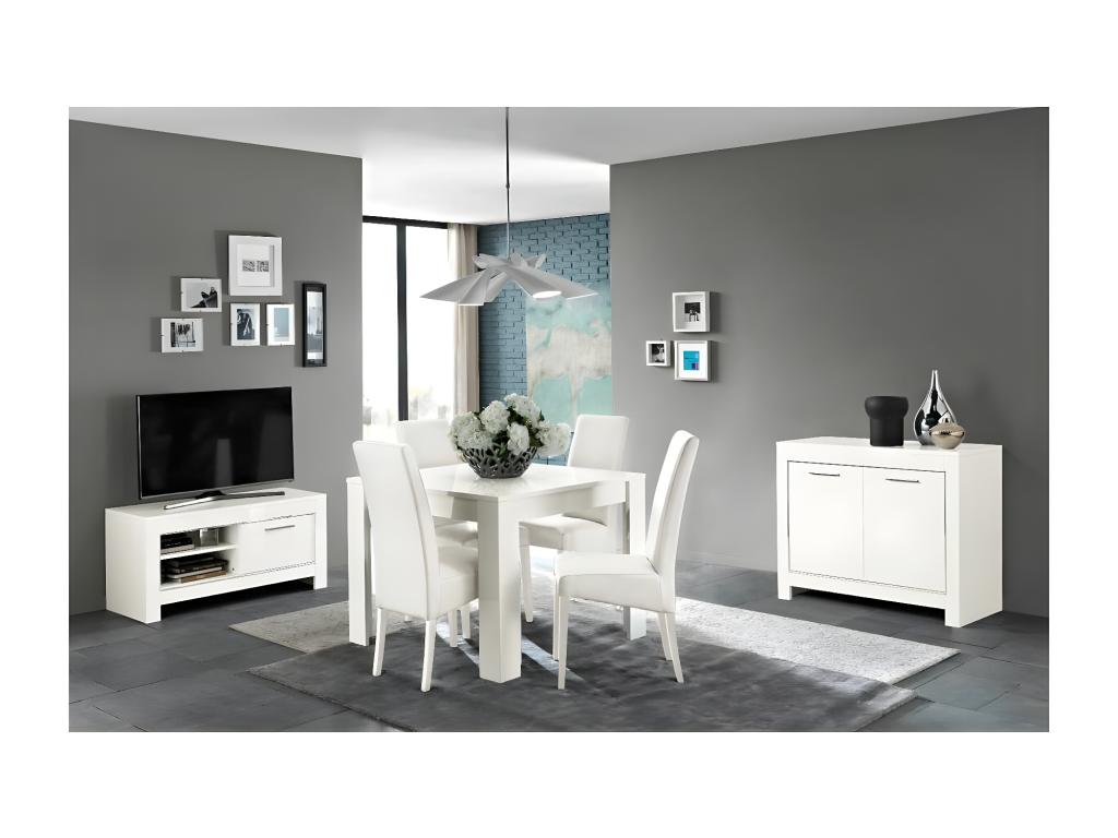 Decohaute - Meuble TV 1 Porte L112cm Laqué Blanc Brillant JTFV90670