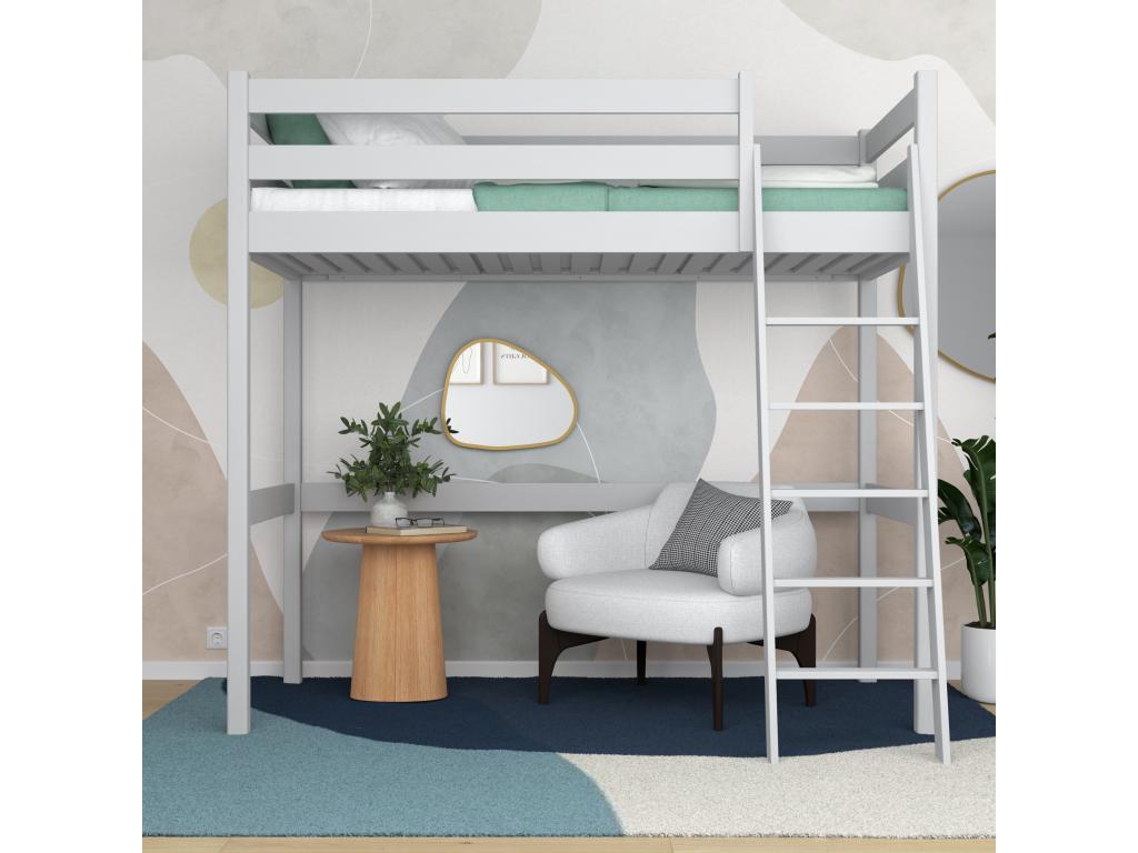 Wooden loft bed N03 Grey 90x200 OQDQ10018