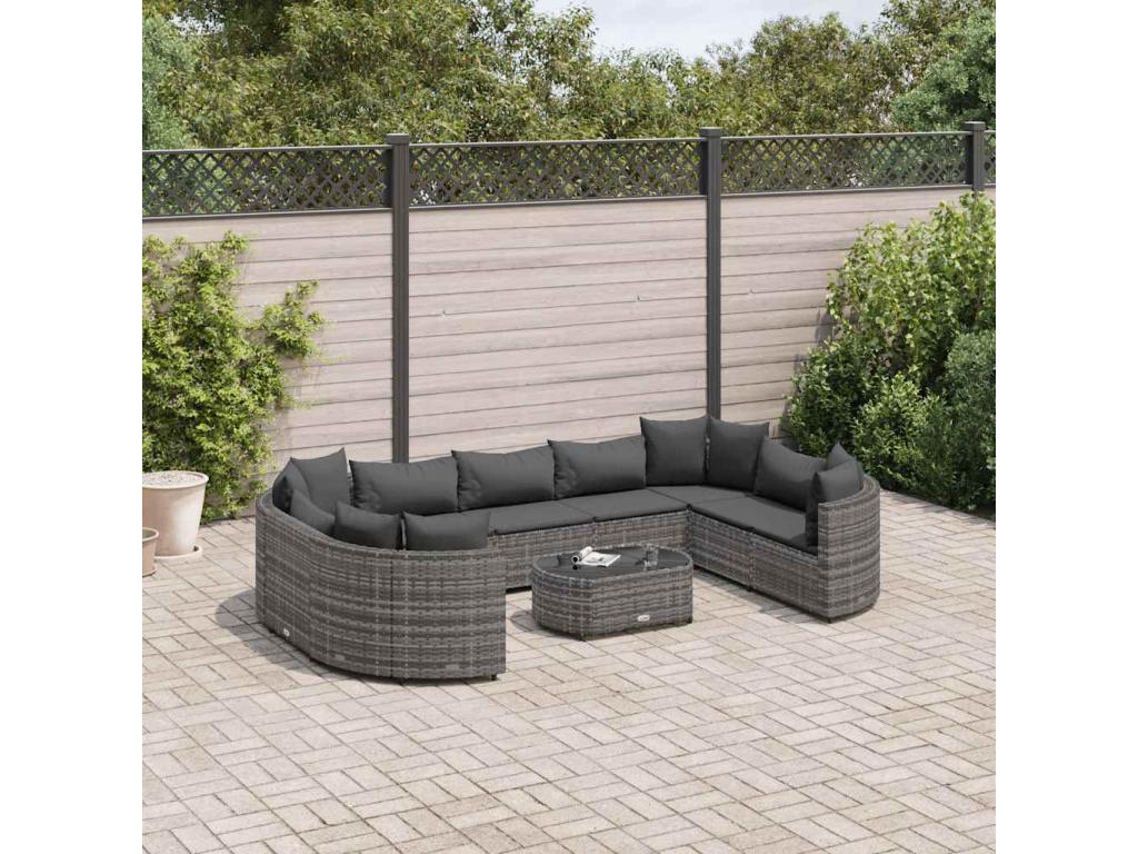 10-piece garden furniture set with cushions, grey woven resin OSCJ30124